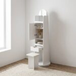 Kate Swivel Standing Cabinet With Mirror And Stool - White