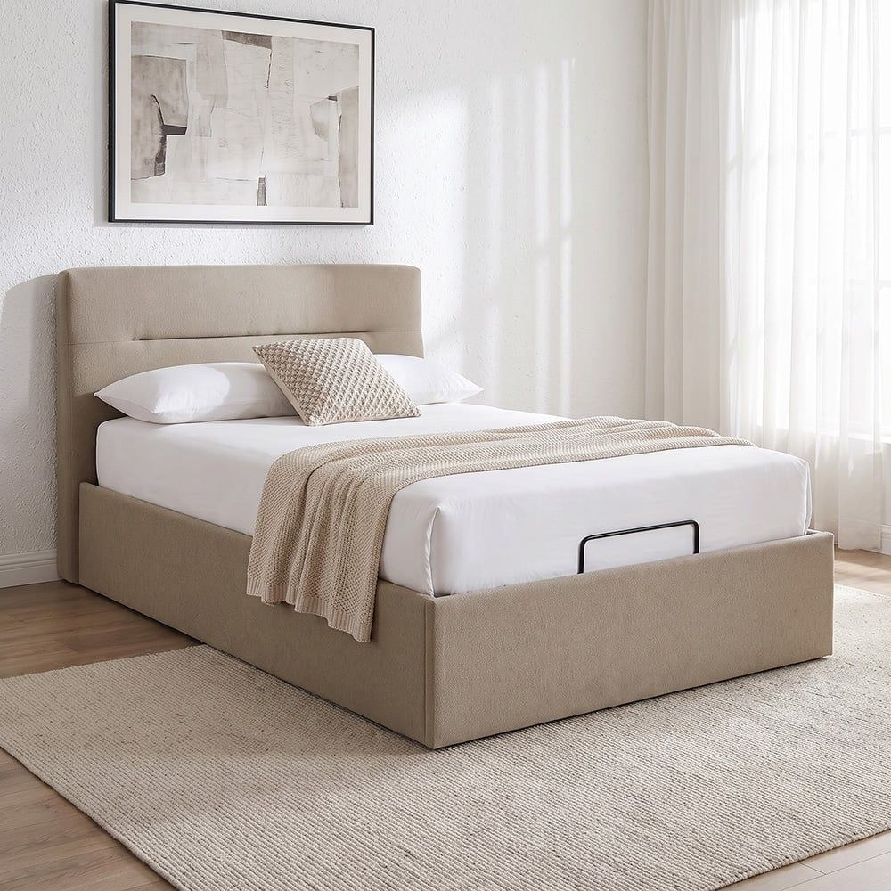 Hendrix 120x200 Young Single Bed with Hydraulic Storage-Taupe-With 2-Year Warranty