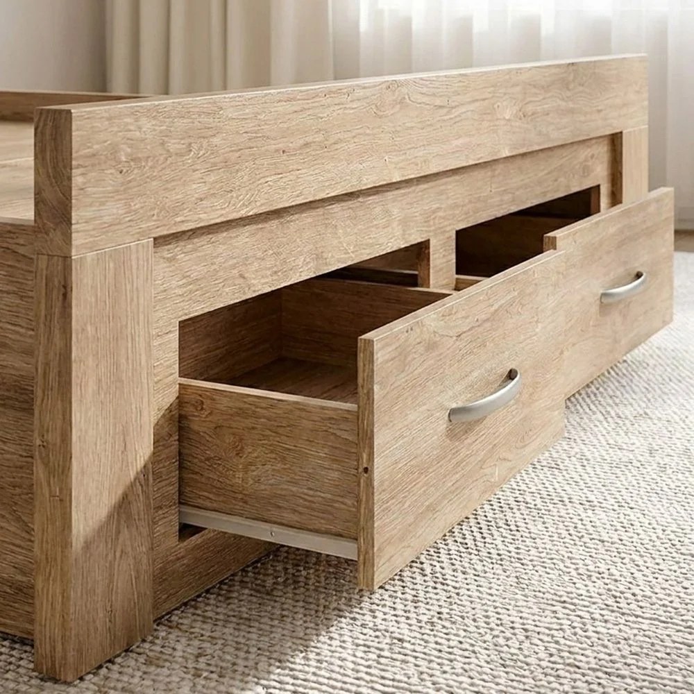 Bolivar 120x200 Single Bed with 2 Front Drawers - Vintage oak - With 2-Year Warranty - Image 5