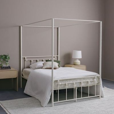 Bella Arrow 120x200 Metal Poster Bed - White - With 2-Year Warranty