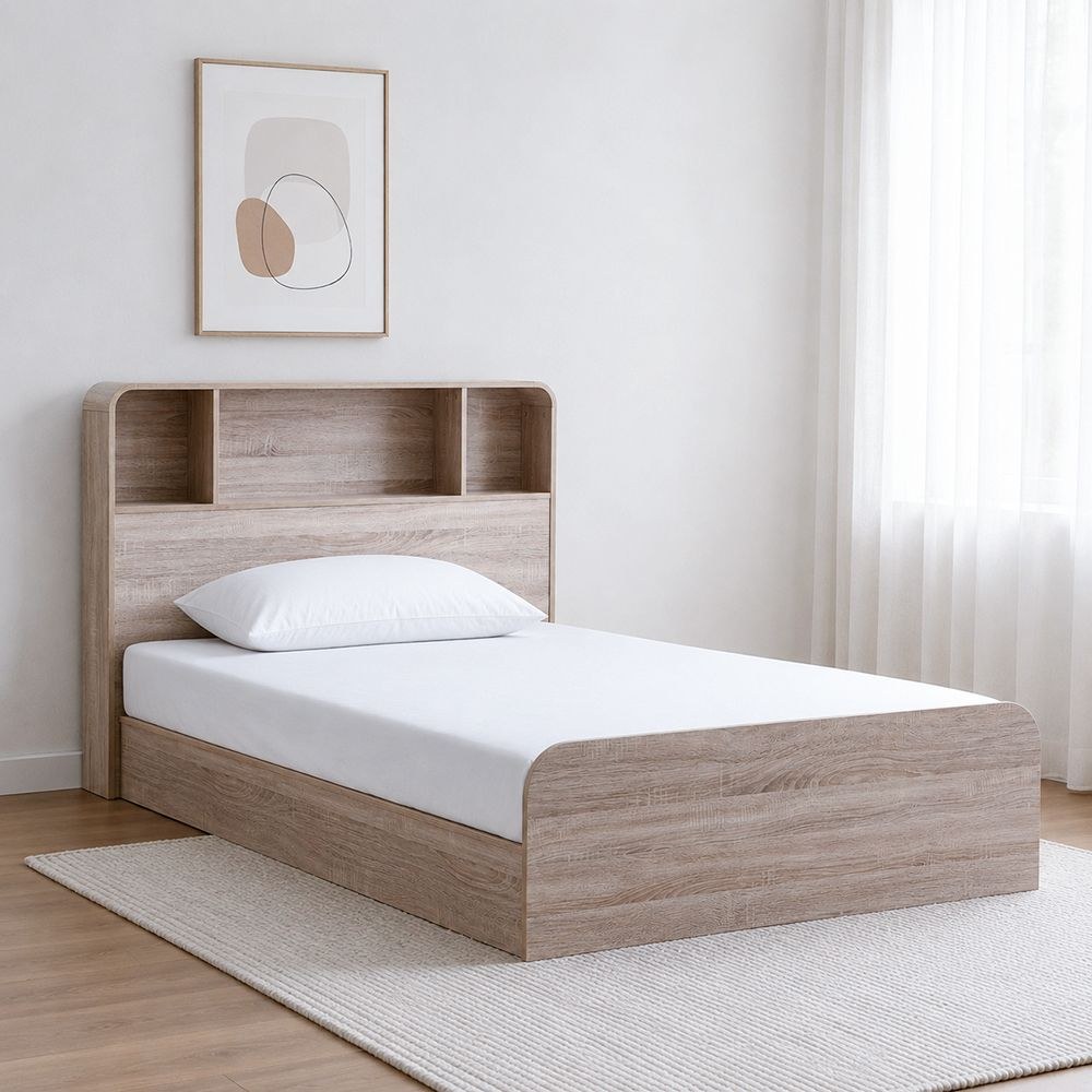 Monro 120x200 Single Bed with Underbed & Headboard Storage - Natural Oak - With 2-Year Warranty