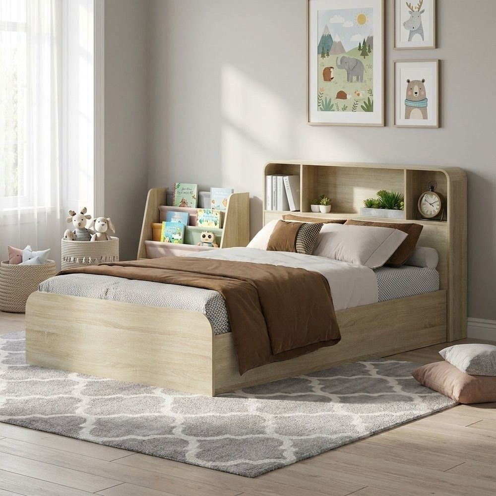 Monro 120X200 Single Bedroom Set With Underbed & Headboard Storage - Natural Oak - Image 2