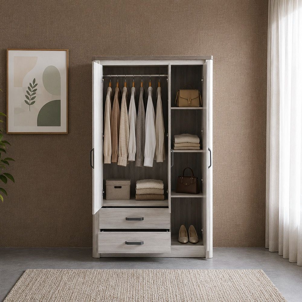 Olivos 3-Door Wardrobe with Mirror-Ash Grey/Oak - Image 2