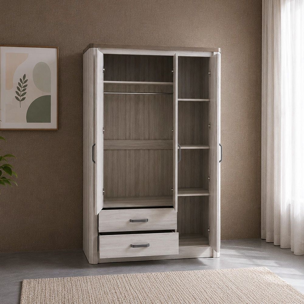 Olivos 3-Door Wardrobe with Mirror-Ash Grey/Oak - Image 3