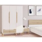 Aurora 3-Door Wardrobe with Drawer-White/Natural