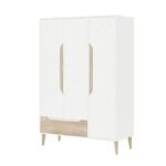Aurora 3-Door Wardrobe with Drawer-White/Natural