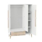 Aurora 3-Door Wardrobe with Drawer-White/Natural