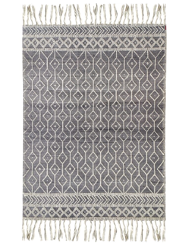 Natural White & Black Woven Rug