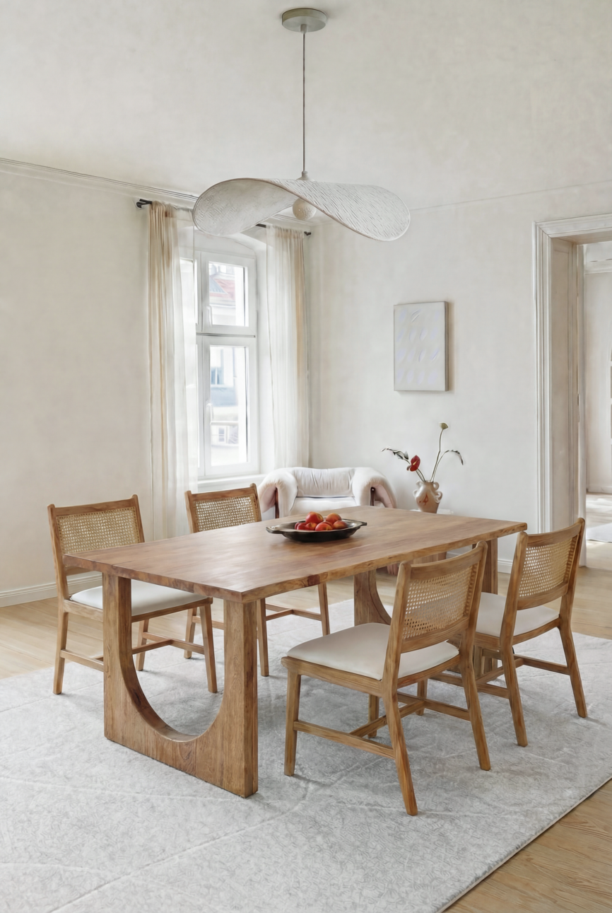Arura Wood Rectangular Dining Table with Hollow Legs