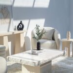Gala Lime Stone Textured Edges White Coffee Table