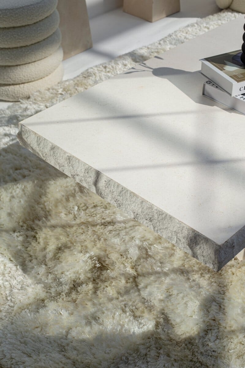 Gala Lime Stone Textured Edges White Coffee Table - Image 2