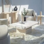 Gala Lime Stone Textured Edges White Coffee Table