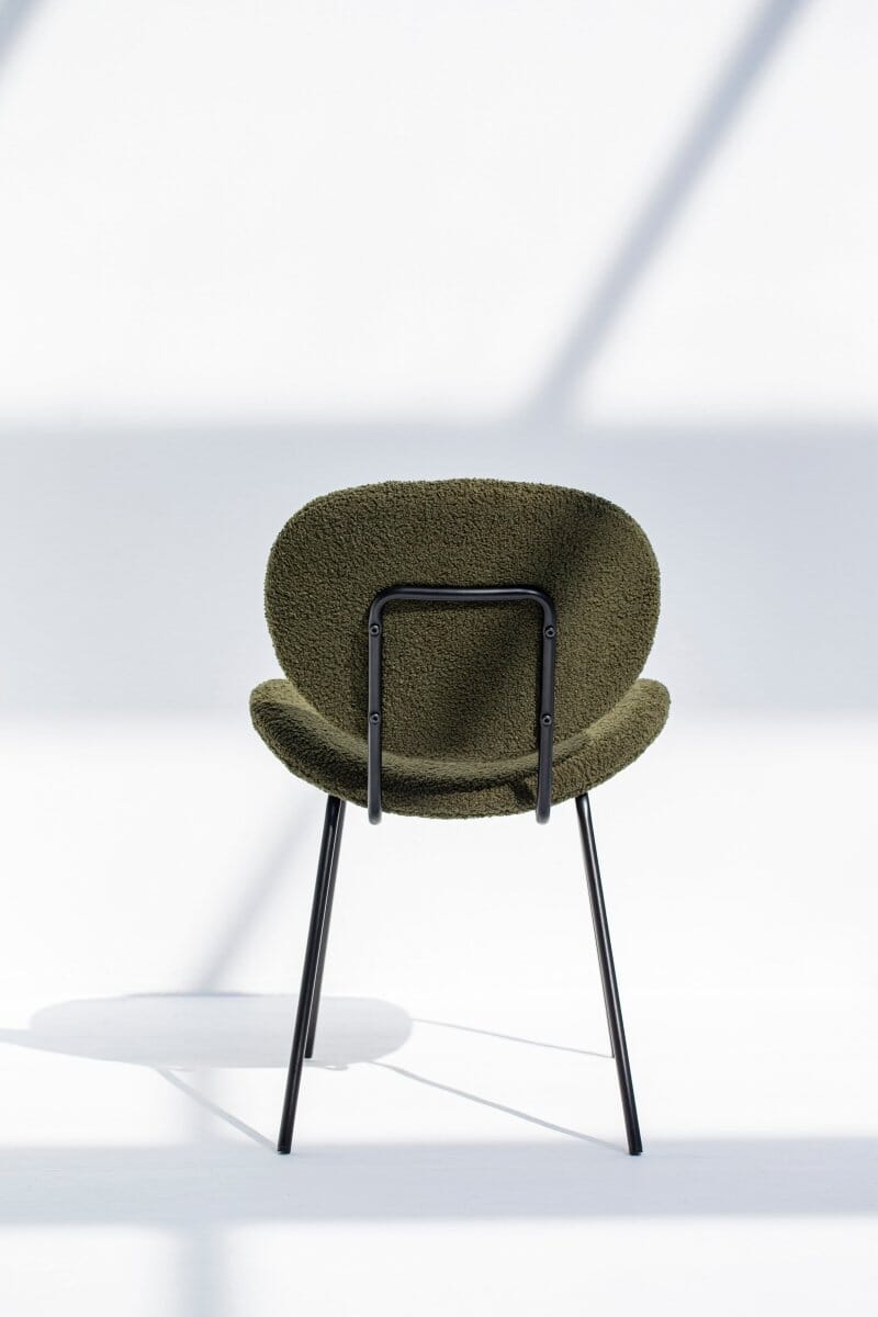 Brinley Dark Olive Boucle Dining Chair with Metal Legs - Image 4