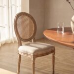 Georgiana Wood Dining Chair with Rattan Back Rest & Off White Seating