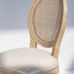 Georgiana Wood Dining Chair with Rattan Back Rest & Off White Seating
