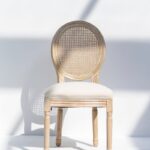 Georgiana Wood Dining Chair with Rattan Back Rest & Off White Seating