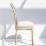 Georgiana Wood Dining Chair with Rattan Back Rest & Off White Seating