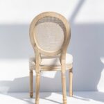 Georgiana Wood Dining Chair with Rattan Back Rest & Off White Seating