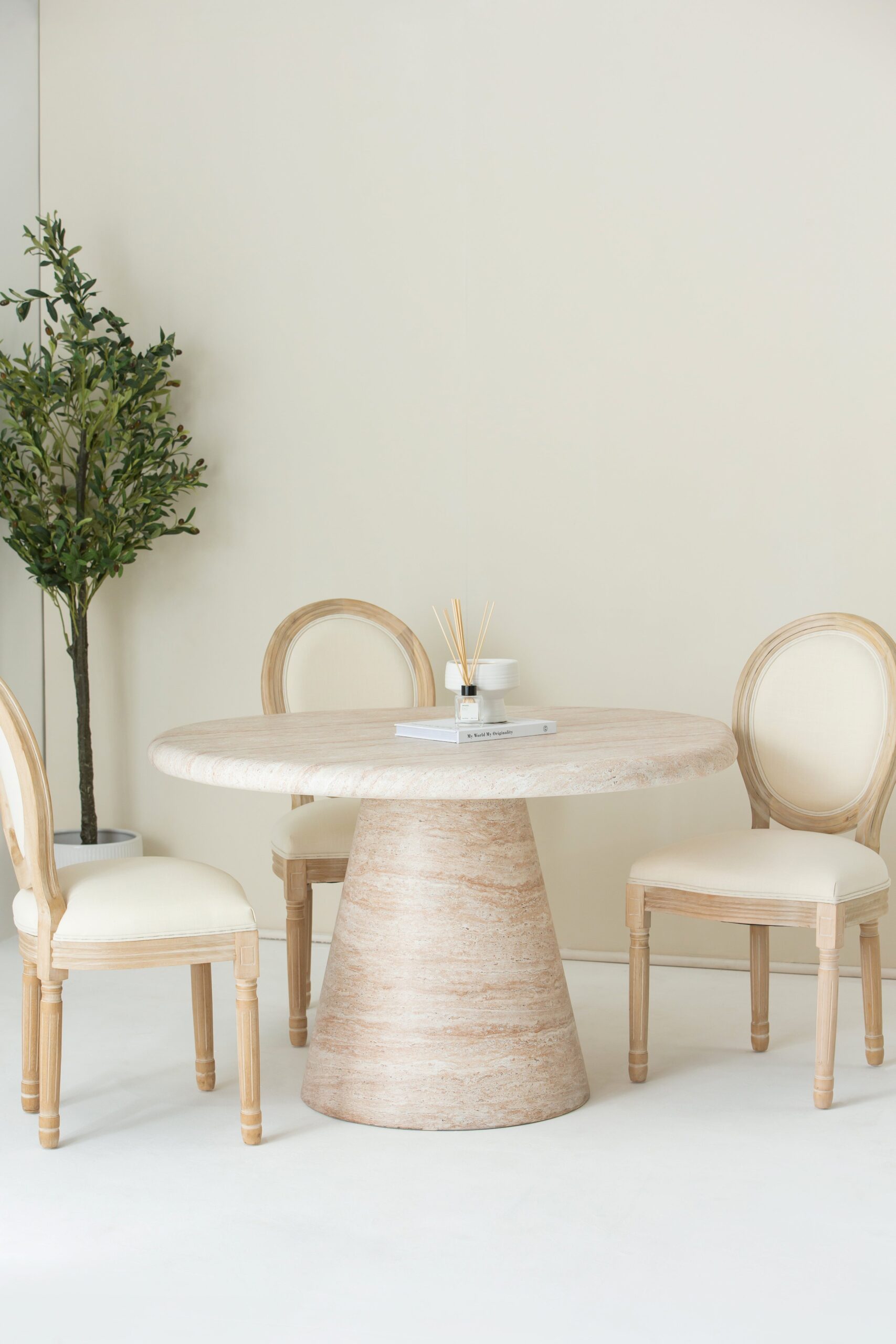 Vicky Wood Dining Chair with Off White Seating - Image 5