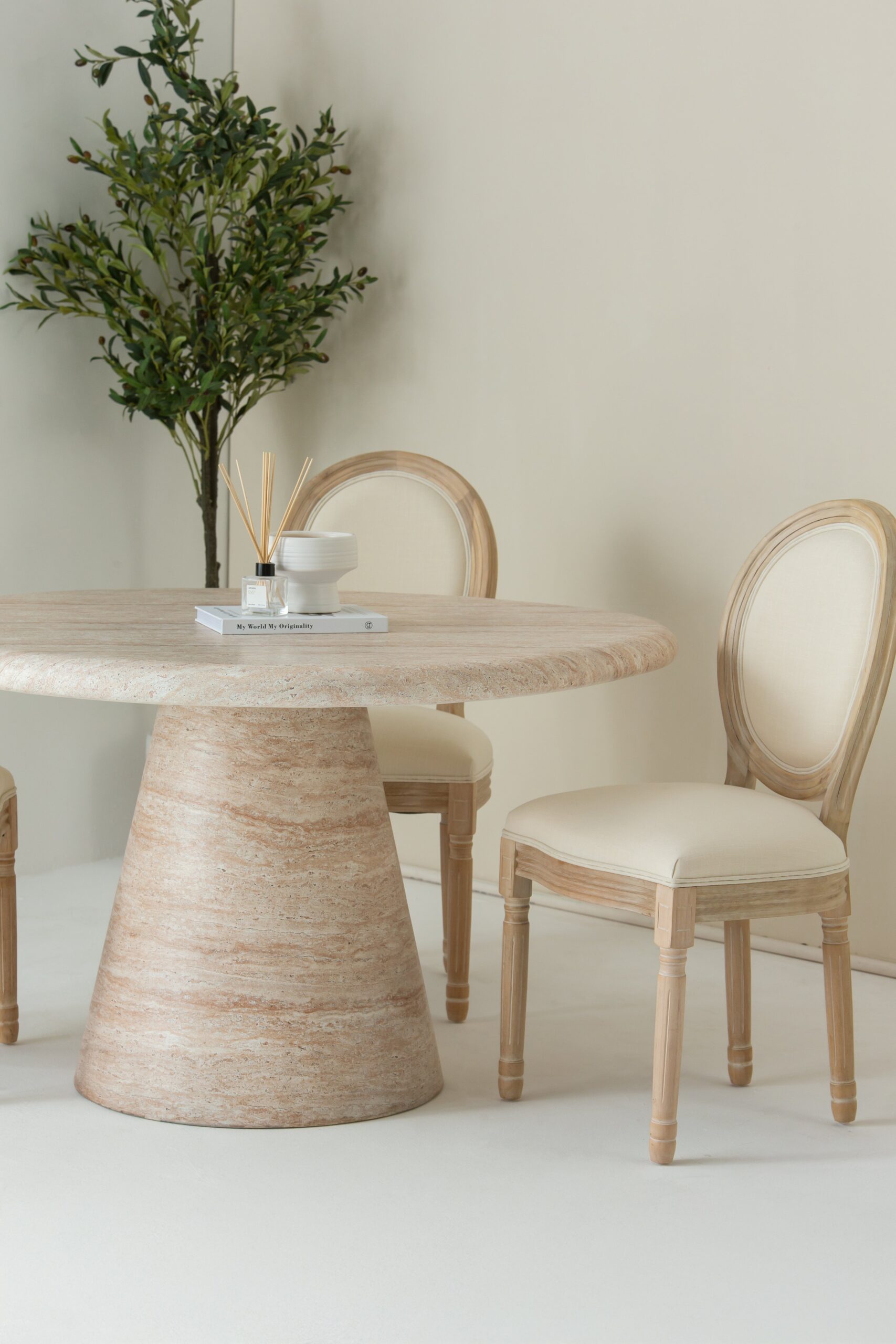 Vicky Wood Dining Chair with Off White Seating - Image 6