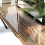 Renato Railway Wood Glass Top Console Table With X Shape Legs