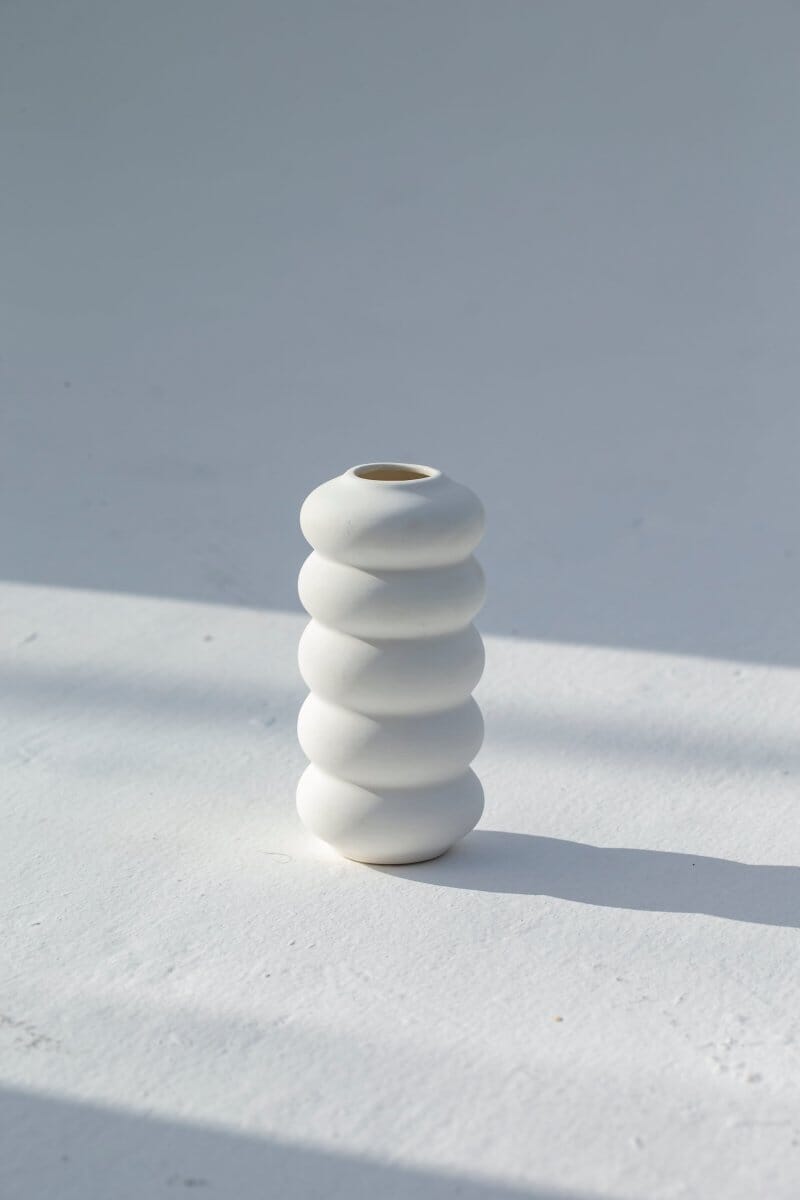 Layered Round White Ceramic Vase - Image 2