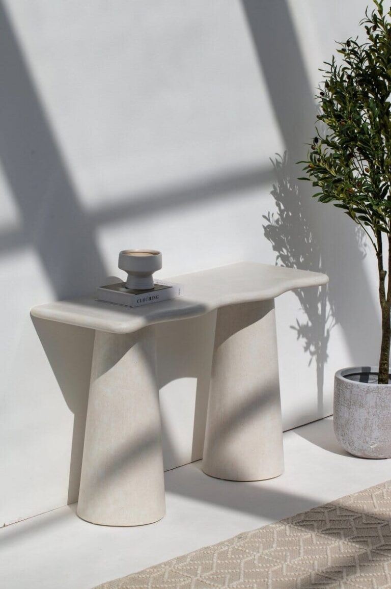 Malta Off White Speckled Microconcrete Top Console Table