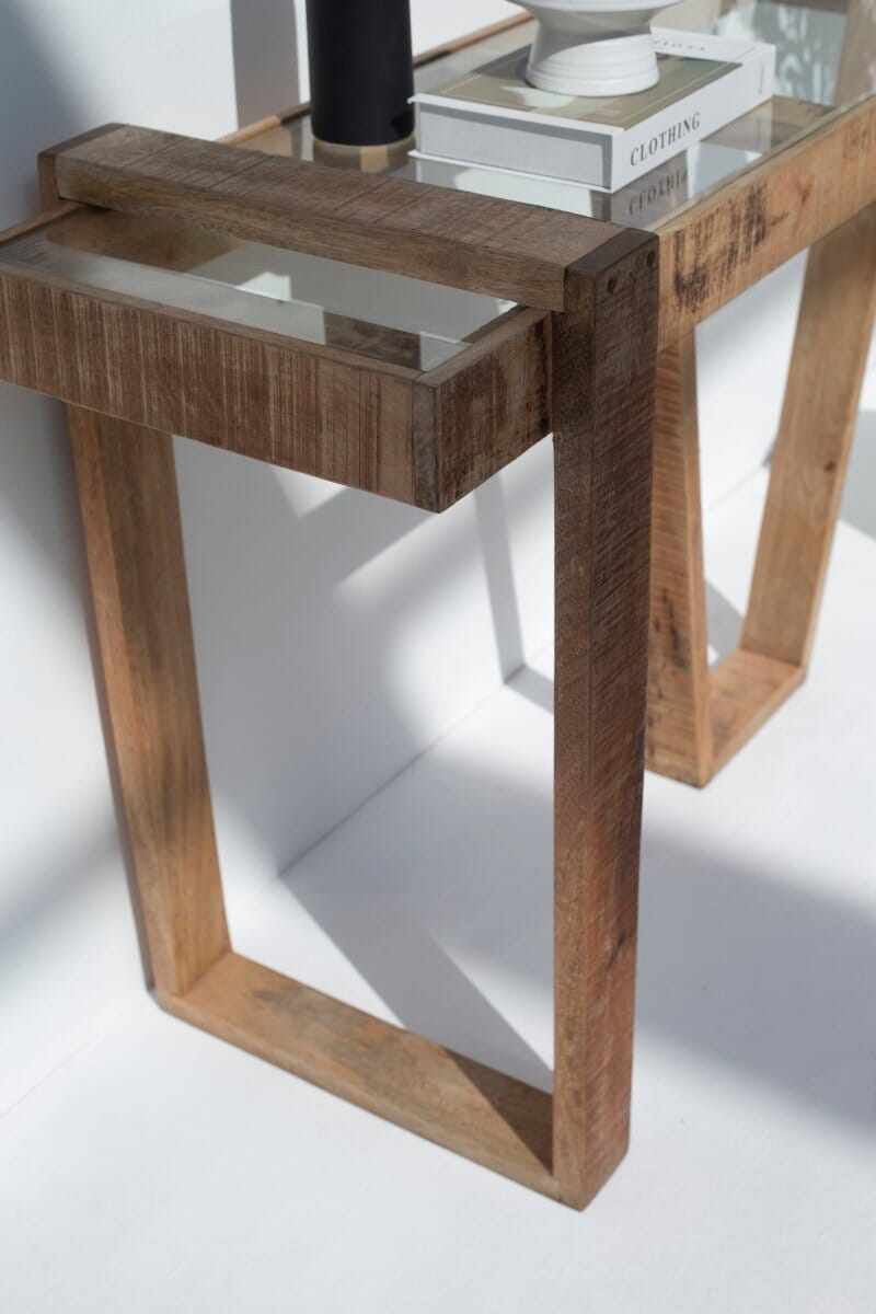 Finn Wooden Console Table with Glass Top - Image 4