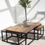 Alfie Nesting Wood Coffee Table with Black Metal Legs