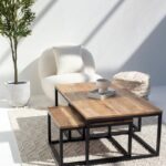 Alfie Nesting Wood Coffee Table with Black Metal Legs