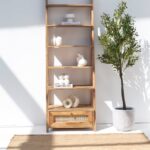 Atwell Wooden Bookcase with Rattan Drawer