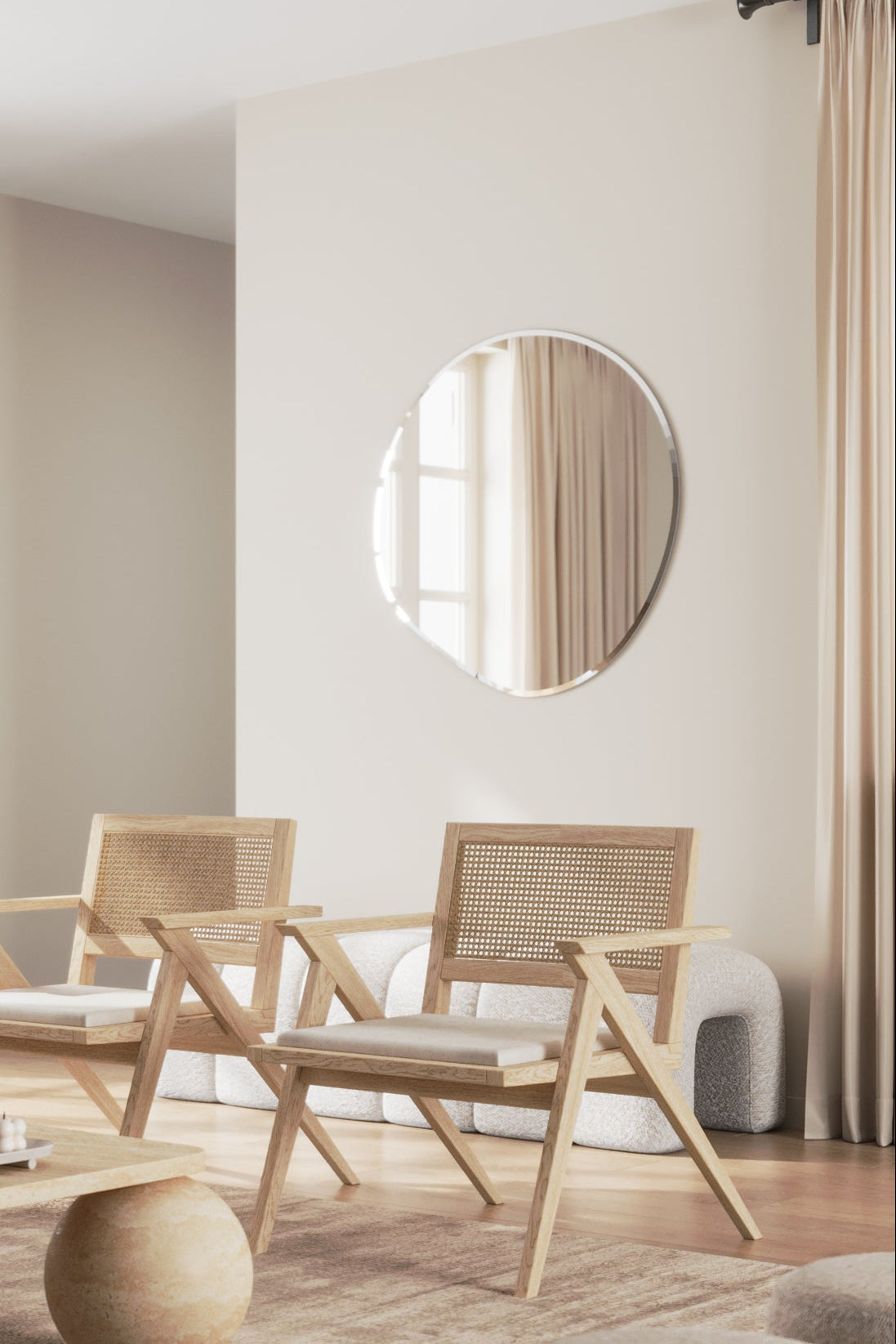 Gleam Asymmetric Round Wall Mirror with LED