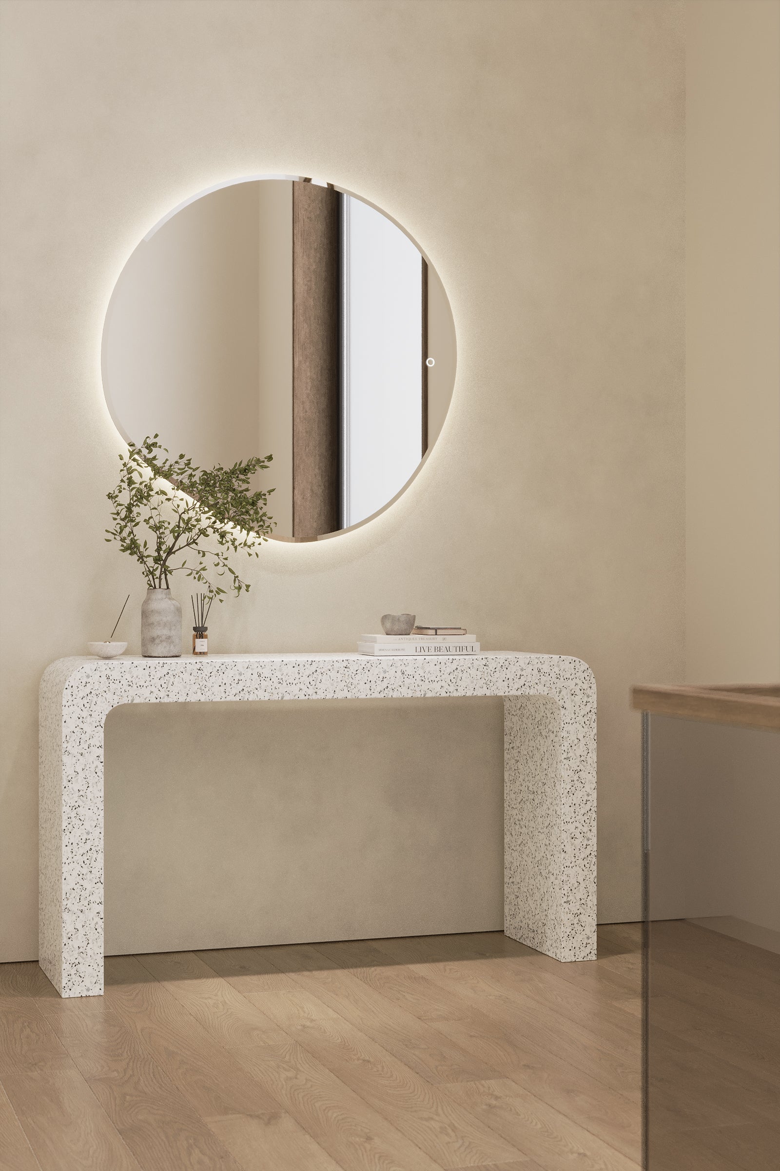 Gleam Asymmetric Round Wall Mirror with LED - Image 2