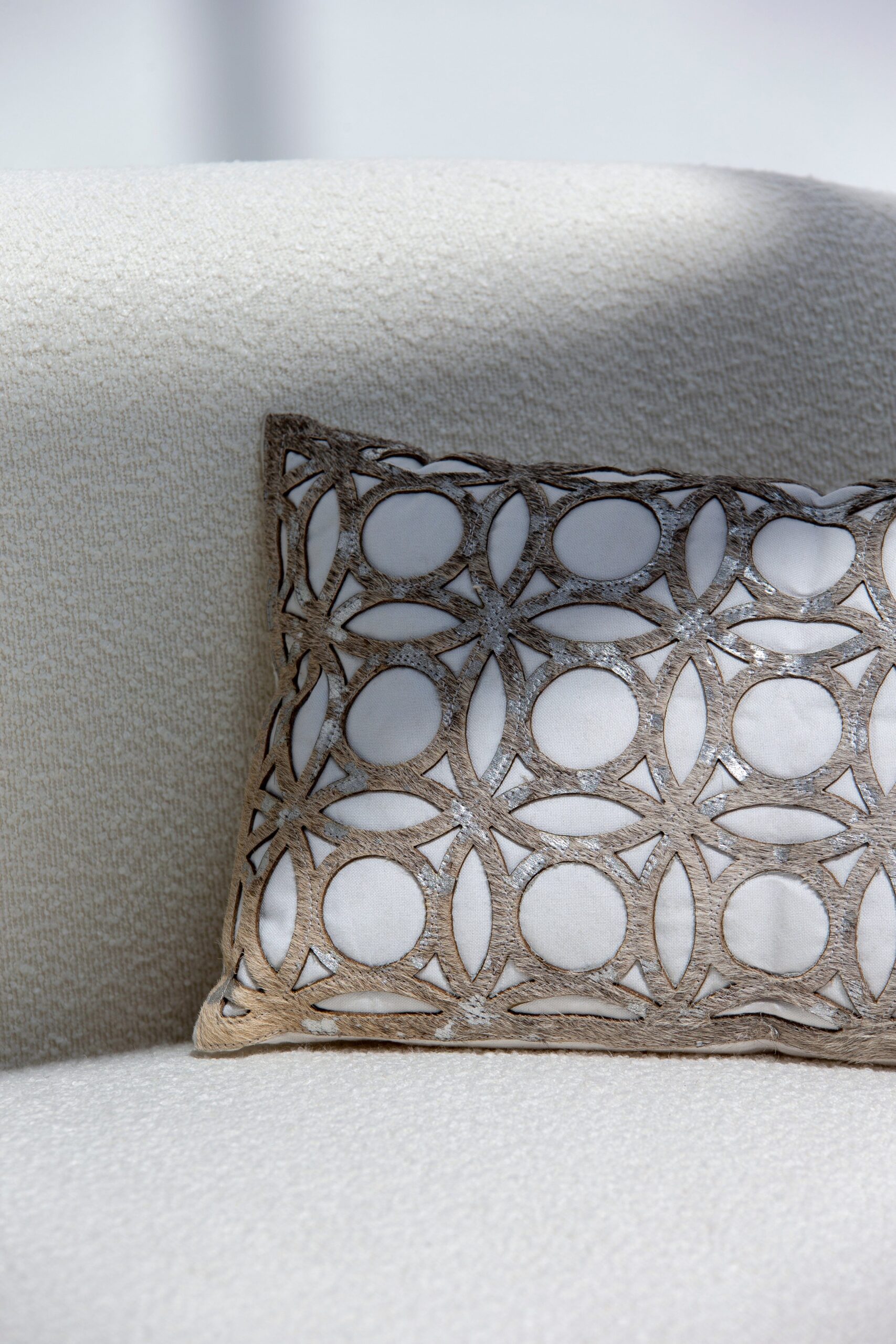 White Sequined Geometric Pattern Cushion With Filler (30x50CM) - Image 2