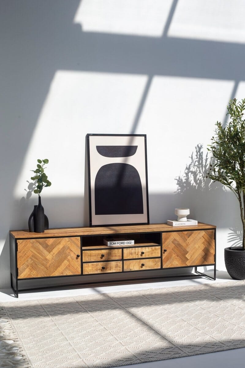 Linea Patterned Wood TV Unit - Image 3