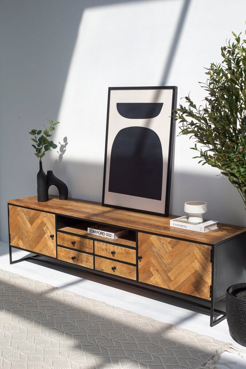 Linea Patterned Wood TV Unit - Image 5