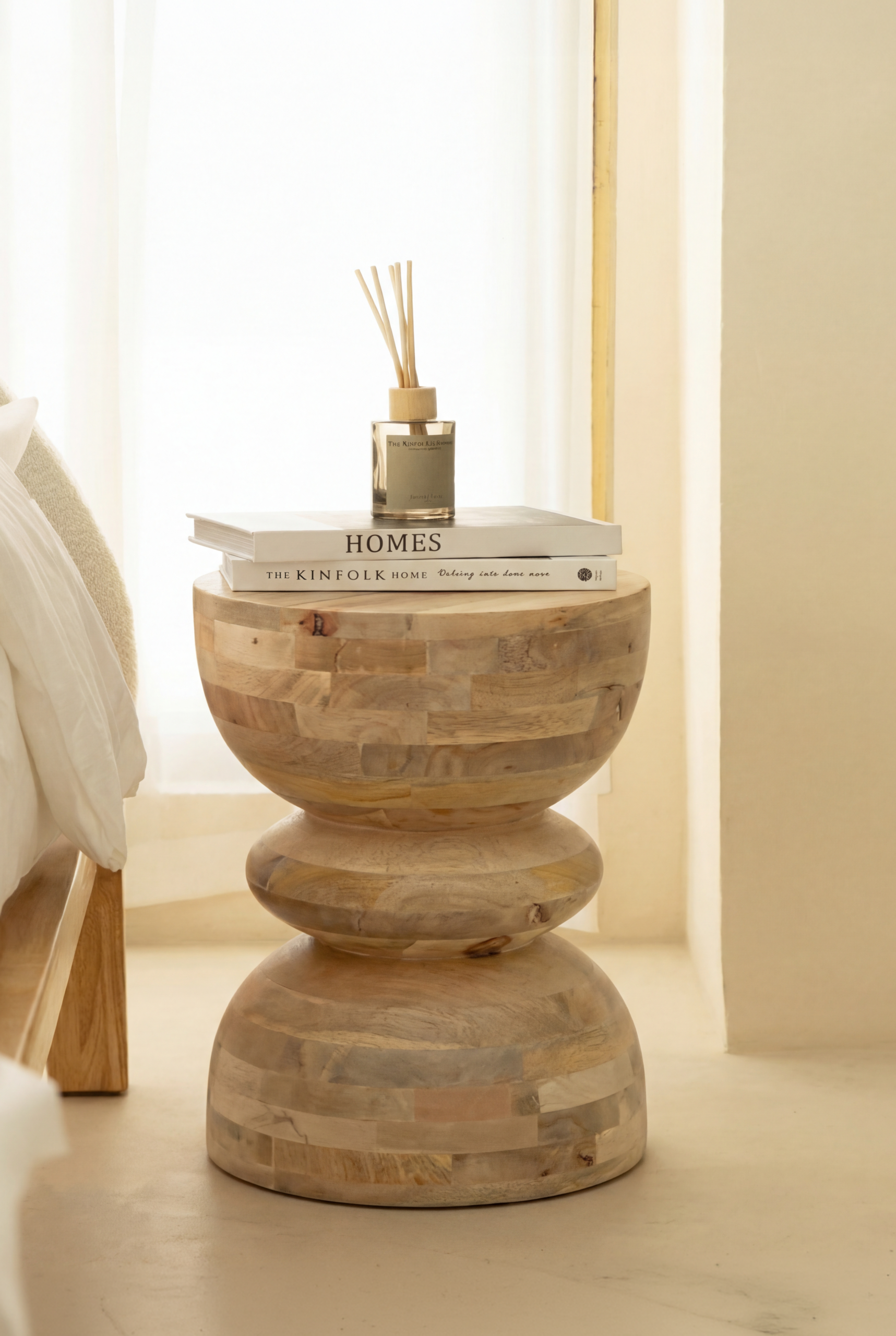 Weaver Hourglass Shaped Mango Wood Side Table