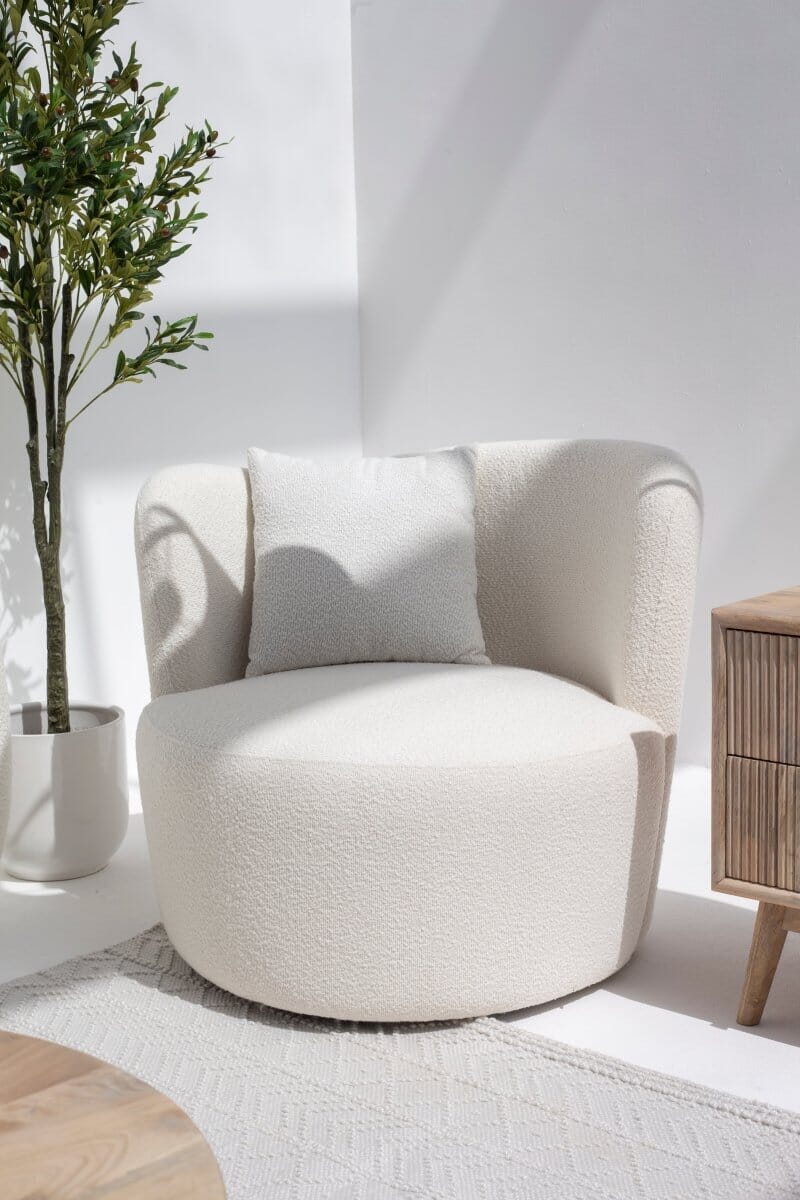 Bronte Off White Boucle Swivel Sofa Chair - Image 4