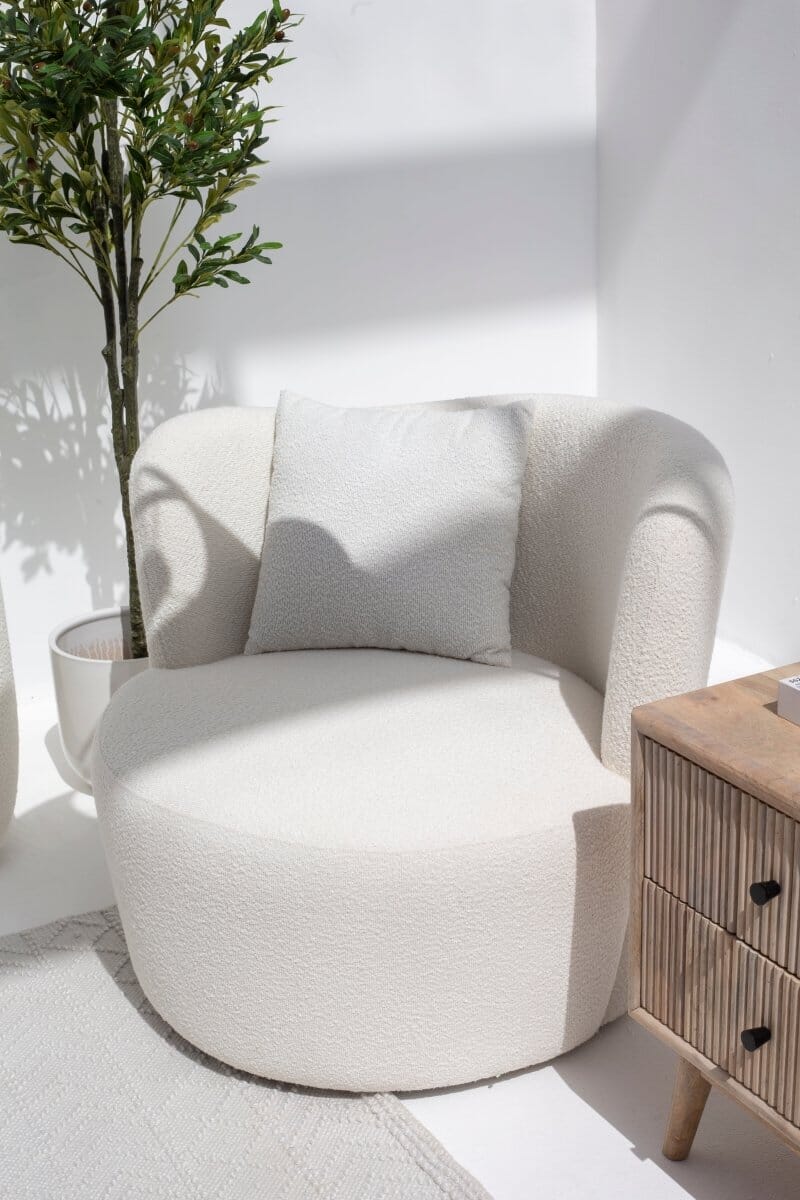 Bronte Off White Boucle Swivel Sofa Chair - Image 11