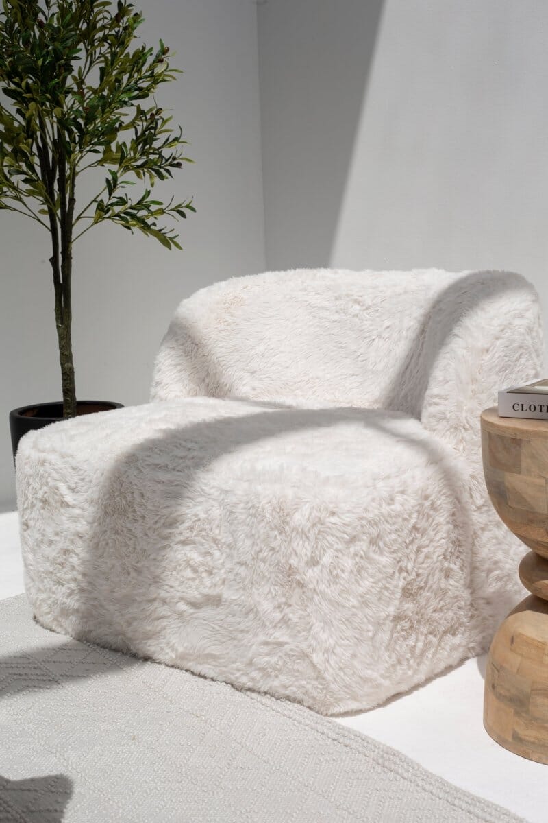 Fleur Off-White Fur Lounge Sofa Chair - Image 5
