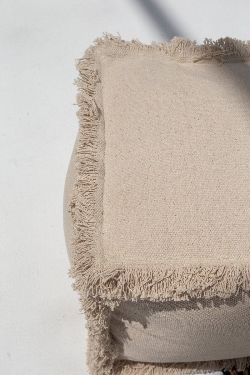 Cream Fringes Cotton Pouf - Image 2