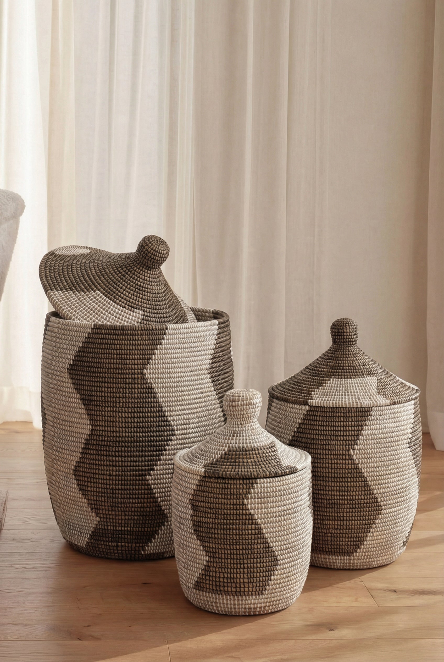 Maisha Dark Brown Zigzag Patterned Handmade Basket