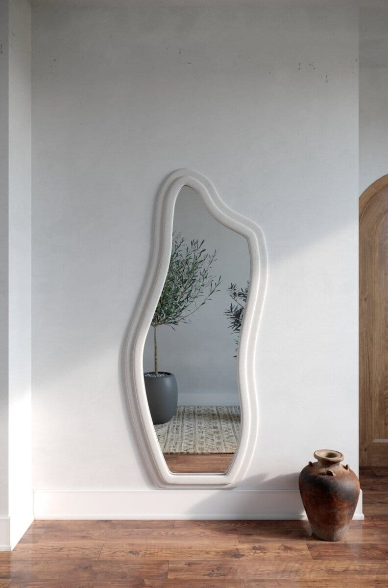 Hilda Off White Flannelette Frame Irregular Wall Mirror (180x80CM) - Image 2