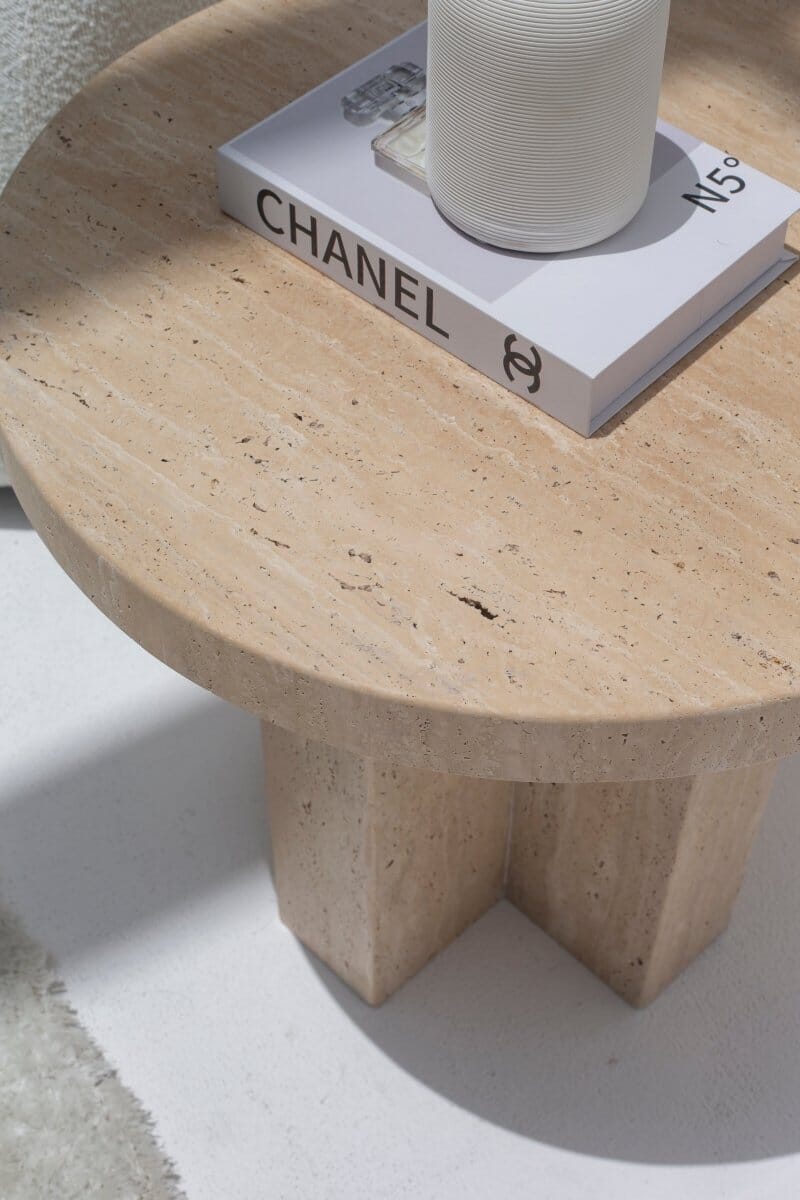 Eirene Honed Travertine Side Table - Image 3