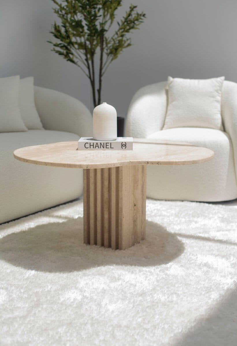 Rosa Irregular Travertine Coffee Table with Travertine Slat Base