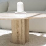 Rosa Irregular Travertine Coffee Table with Travertine Slat Base