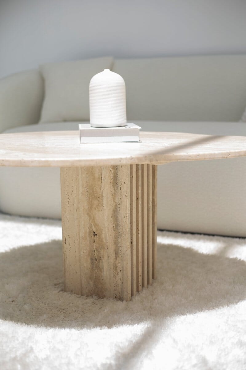 Rosa Irregular Travertine Coffee Table with Travertine Slat Base - Image 2