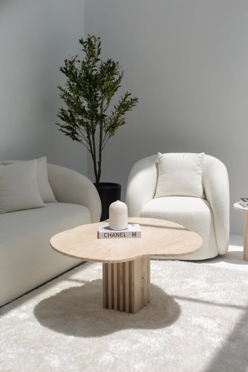Rosa Irregular Travertine Coffee Table with Travertine Slat Base - Image 3
