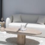 Philomena Oval Travertine Coffee Table With Travertine Slat Base