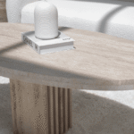 Philomena Oval Travertine Coffee Table With Travertine Slat Base